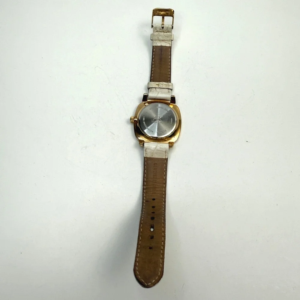 Anne Klein Quartz Watch Gold Tone White Dial Faux Croc Band Rhinestone Accents